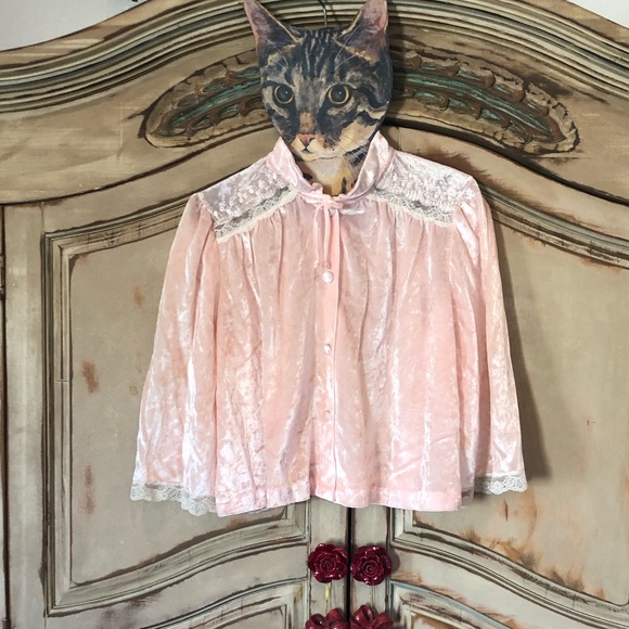 Miss Elaine Jackets & Coats Vintage Velvet Bed Jacket Pink Small